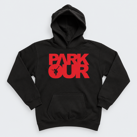 Hoodie with box logo, black/red