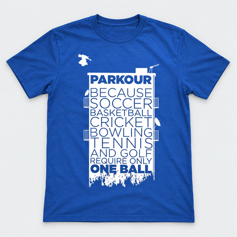 "Parkour Takes BALLS" T-shirt – Blue/White