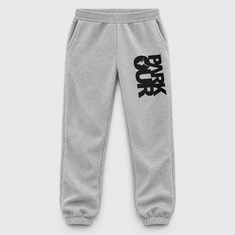 Parkour training pants w/box logo, grey/black