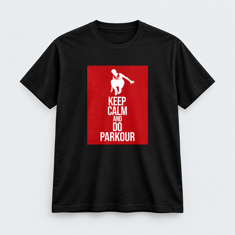 "Keep Calm and Do Parkour" T-shirt – Black with Red Statement Text
