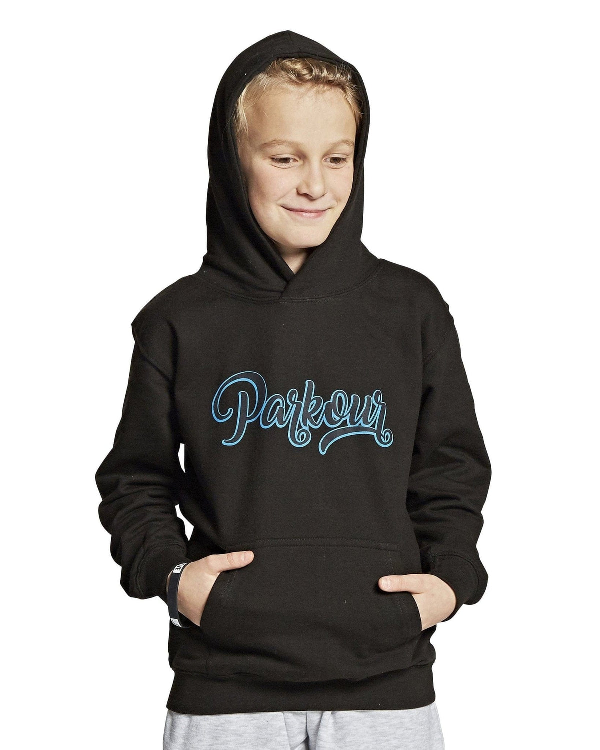 Street Parkour Hoodie, sort m/ blå Hoodie Parkourshoppen