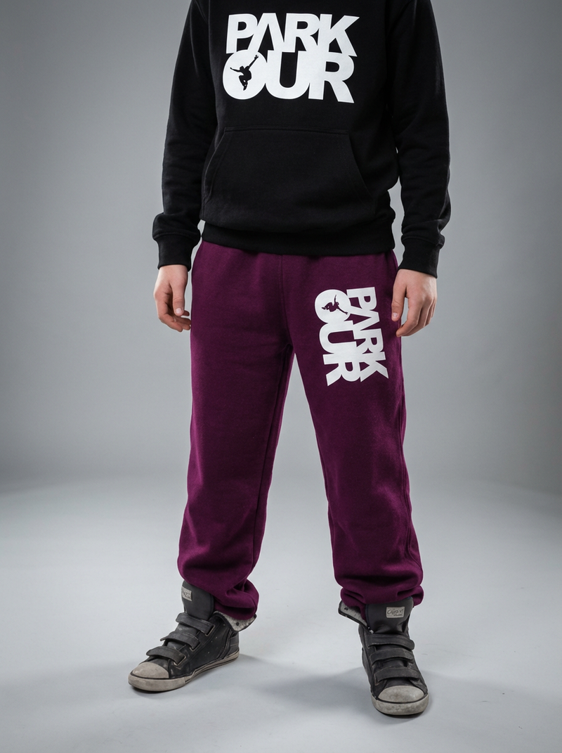 Parkourbukser m/ Parkour box, bordeaux/hvid