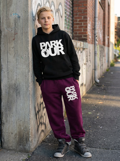 Parkourbukser m/ Parkour box, bordeaux/hvid