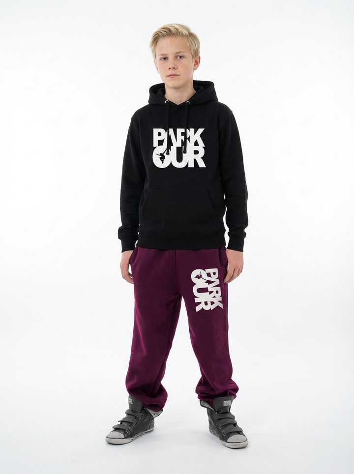 Parkourbukser m/ Parkour box, bordeaux/hvid - parkourshoppen