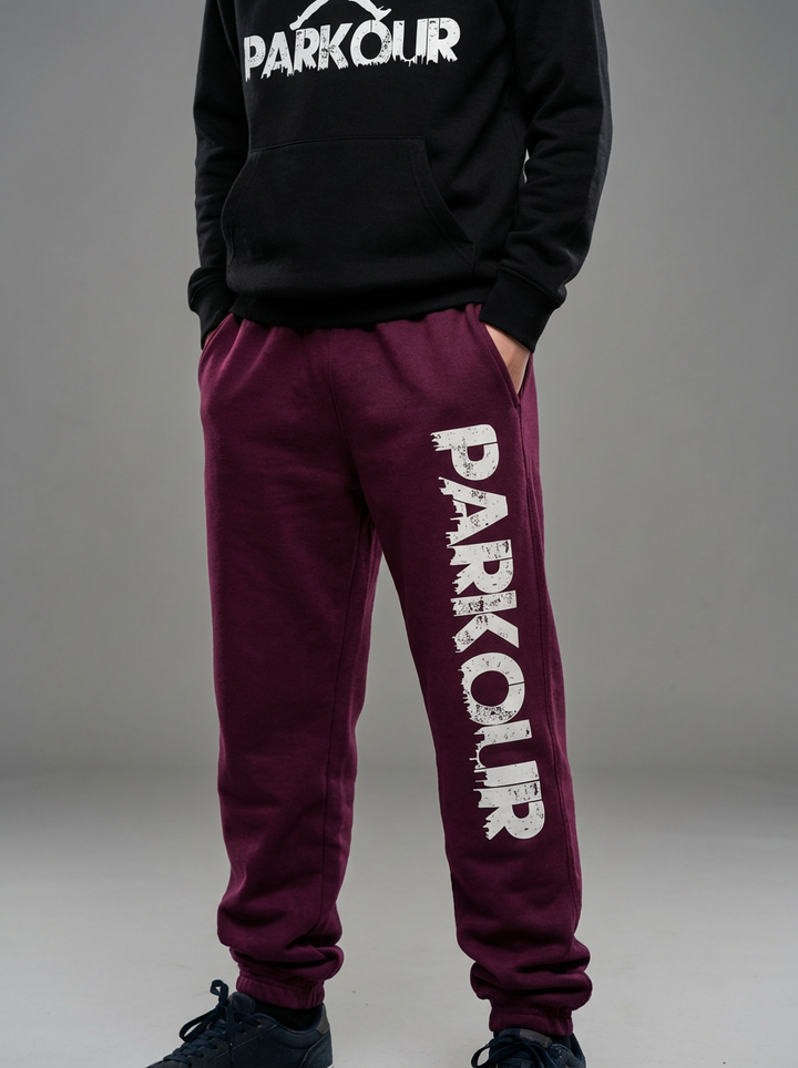 Parkourbukser m/ Street Parkour dreng, bordeaux/hvid - parkourshoppen