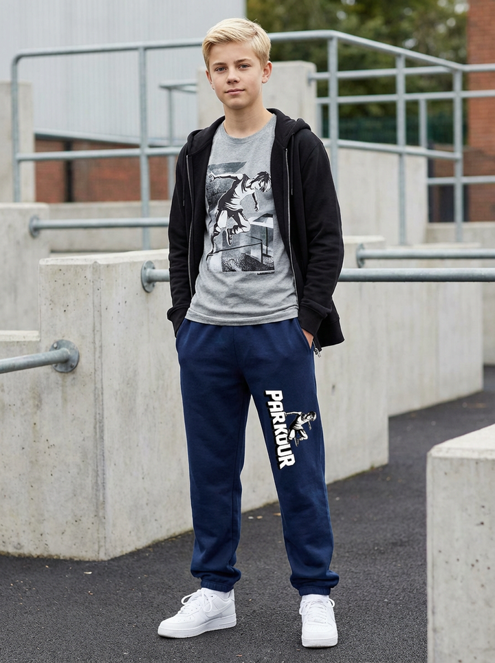 "Traceur" parkourbukser, navy blå/hvid - parkourshoppen