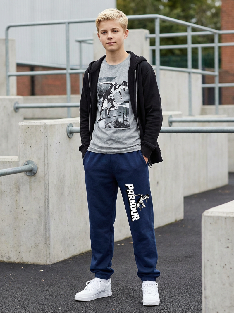 "Traceur" parkourbukser, navy blå/hvid