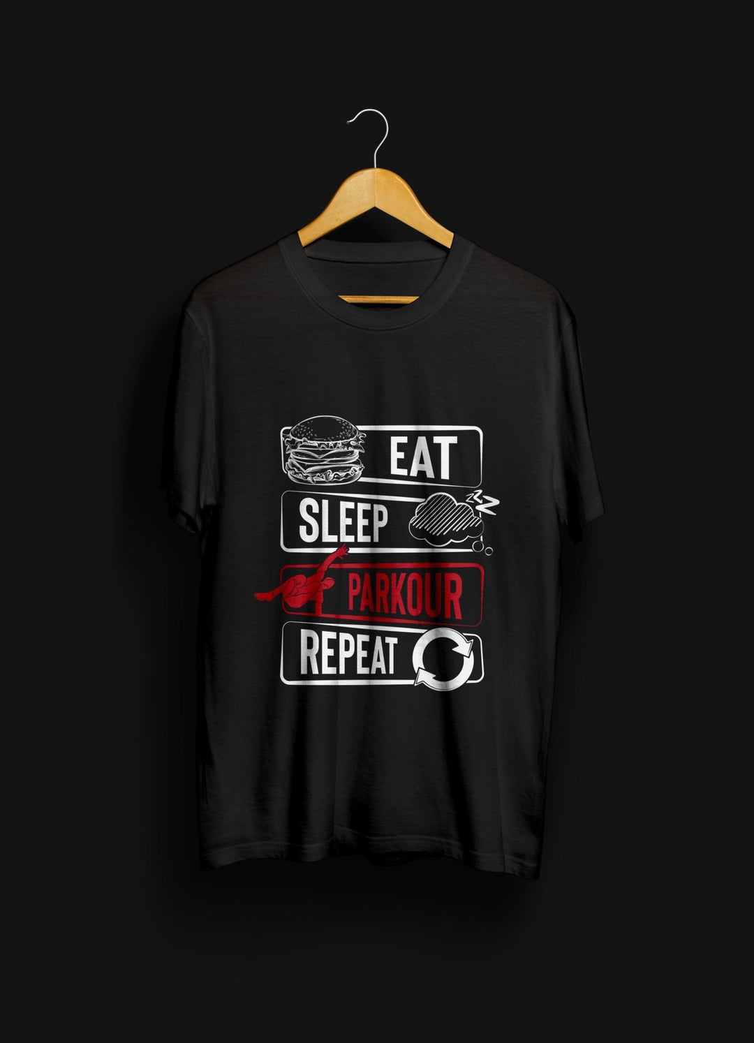 🏃‍♂️ Cool Statement Tee: "Eat - Sleep - Parkour - Repeat", sort T-Shirt Parkourshoppen