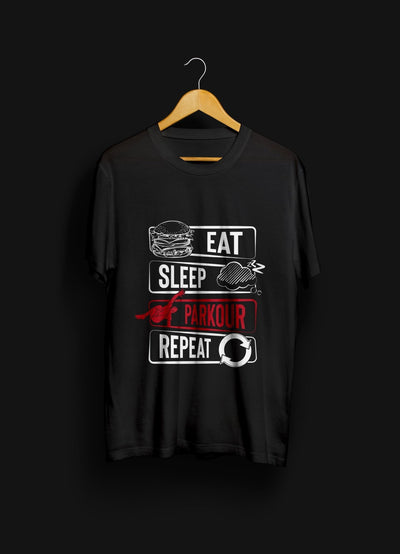 🏃‍♂️ Cool Statement Tee: "Eat - Sleep - Parkour - Repeat", black T-Shirt Parkourshoppen