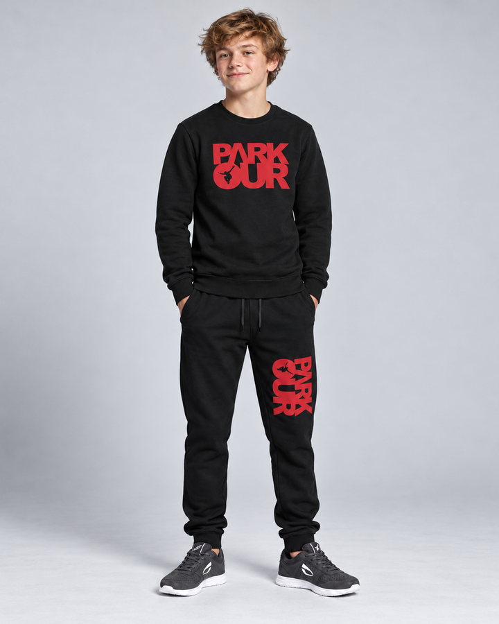 Sweatshirt m/ Parkour box, sort/rød – på model forfra