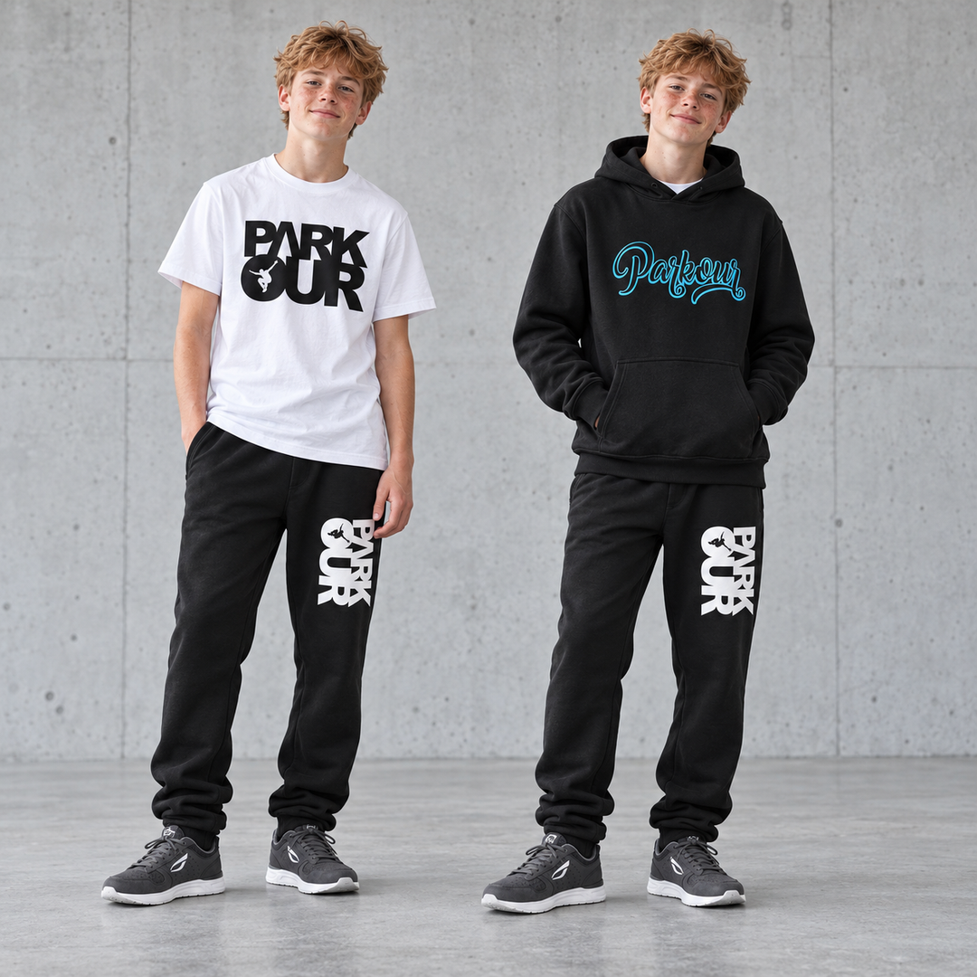 Street Session – parkour sæt på model med grå JIYO Flow 2.0. Sko købes separat.