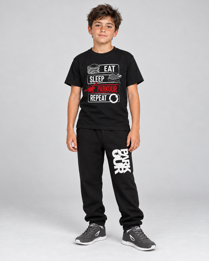 Eat Sleep Parkour Repeat T-shirt, sort – på model forfra