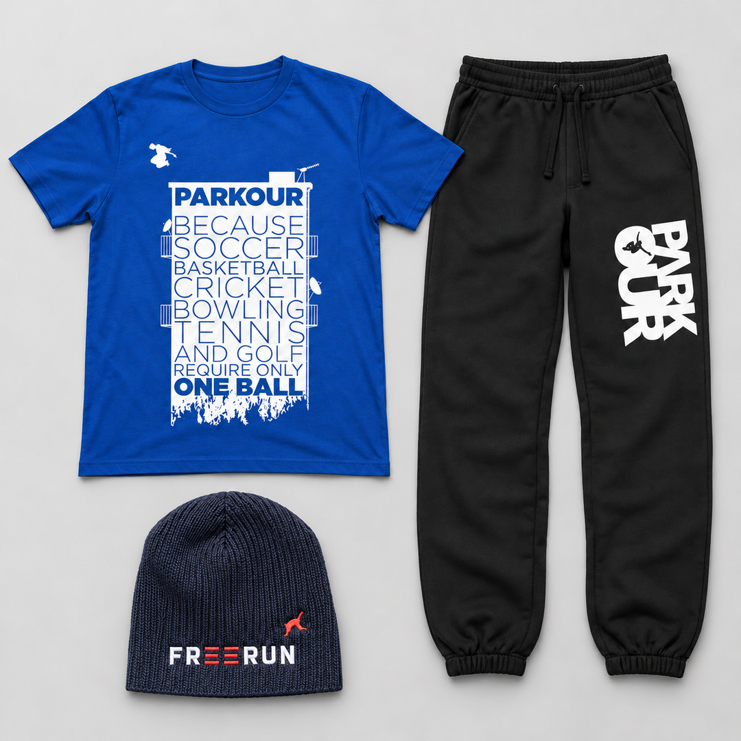 Blue Contrast – Parkour Sæt med 3 dele – pakkens tre dele med hue uden ombuk