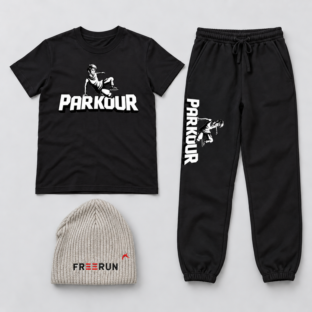 Traceur Core – Parkour Sæt med 3 dele – pakkens tre dele med hue uden ombuk
