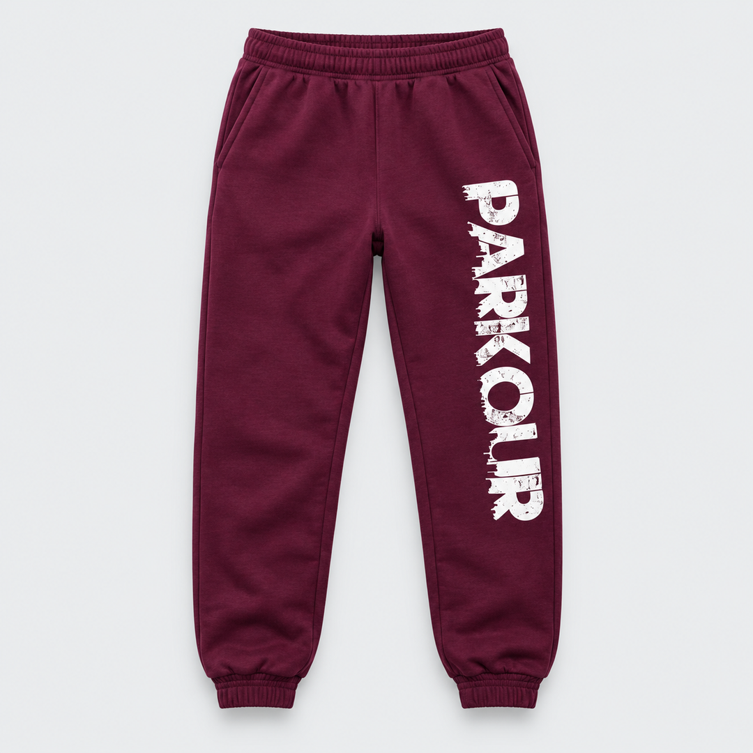 Parkourbukser m/ Street Parkour dreng, bordeaux/hvid - parkourshoppen