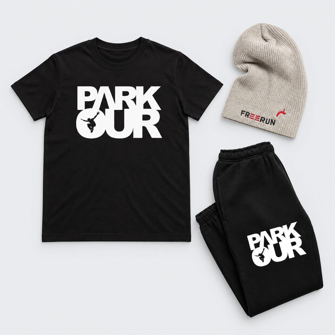 Parkour Startpakke - small, sort/hvid – produktfoto på lys grå baggrund