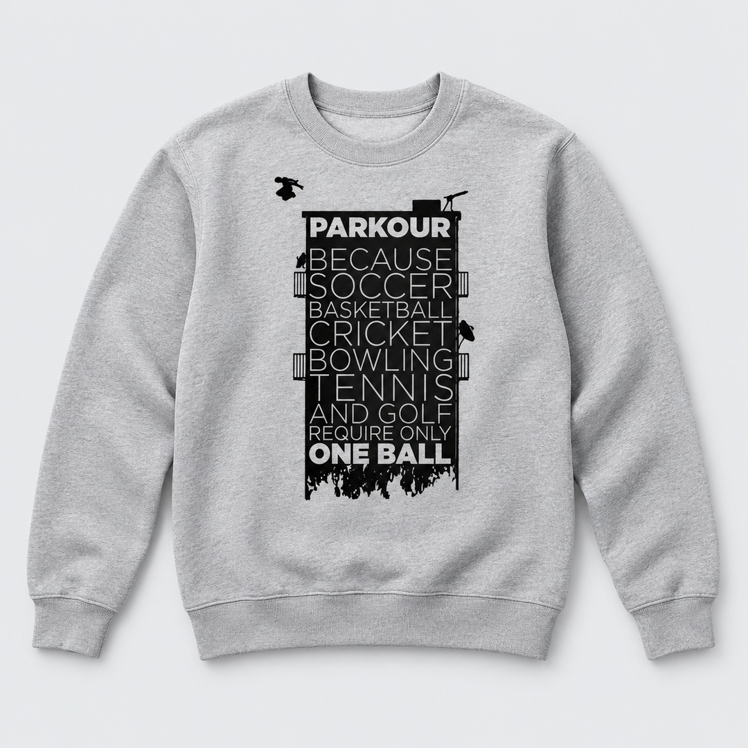 "Parkour takes BALLS..." Sweatshirt, grå/sort Bluser Parkourshoppen