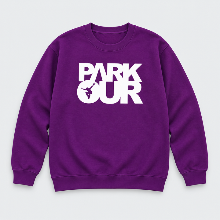 Parkour Sweatshirt m/box logo, lilla/hvid – produktfoto på lys grå baggrund