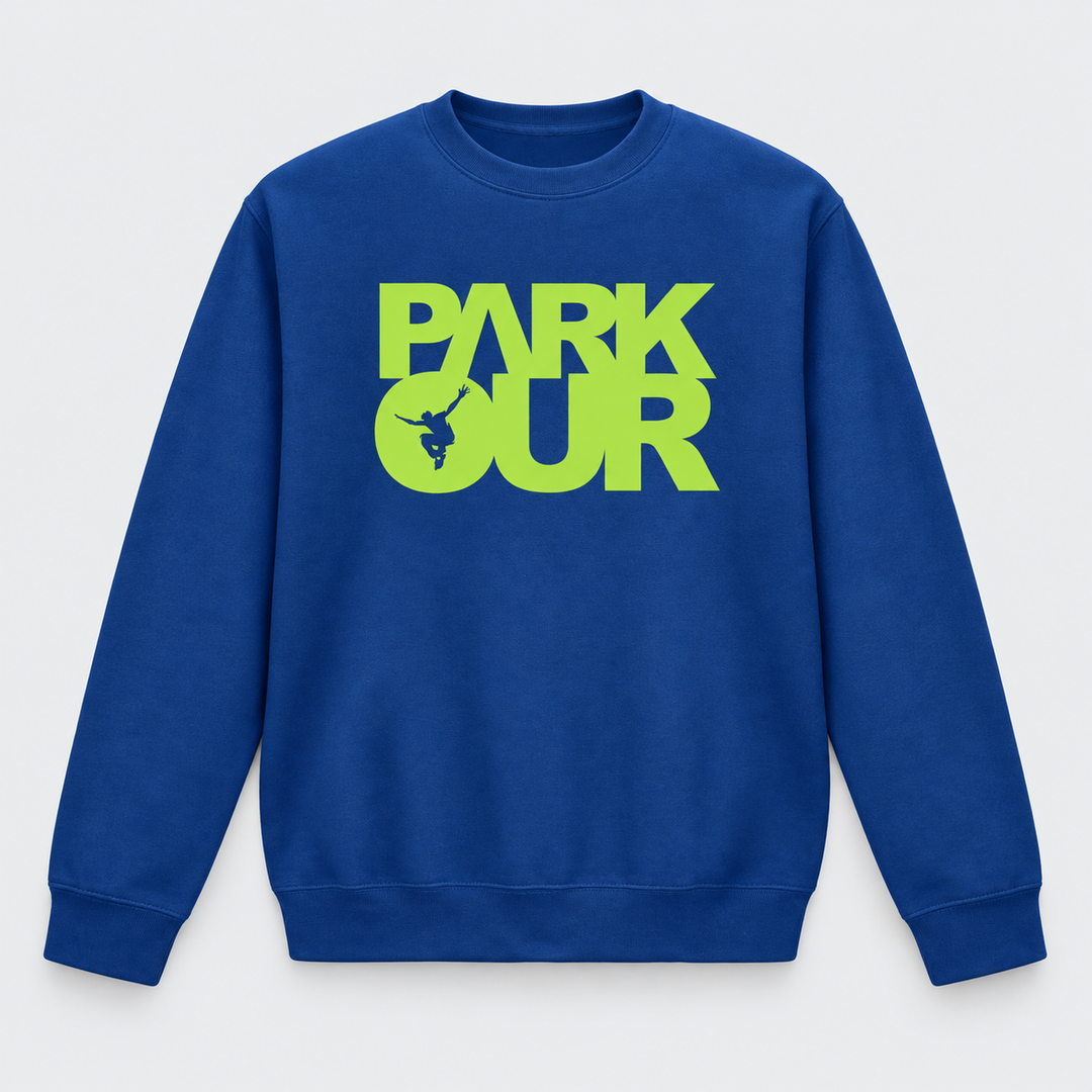 Sweatshirt m/ Parkour box, blå/grøn Bluser Parkourshoppen