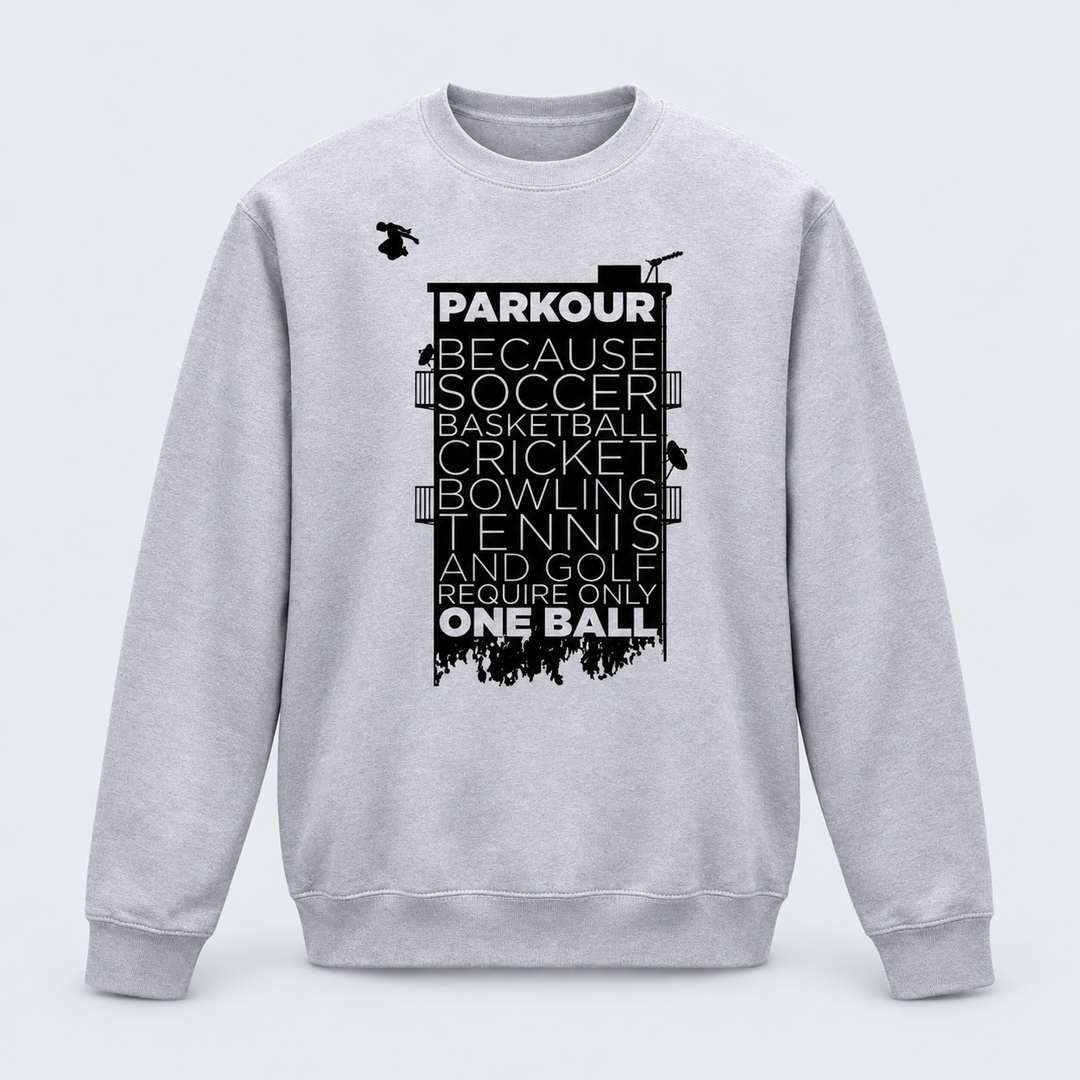 "Parkour takes BALLS..." Sweatshirt, grå/sort Bluser Parkourshoppen