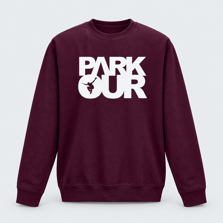 Sweatshirt m/ Parkour box, bordeaux/hvid – produktfoto på lys grå baggrund