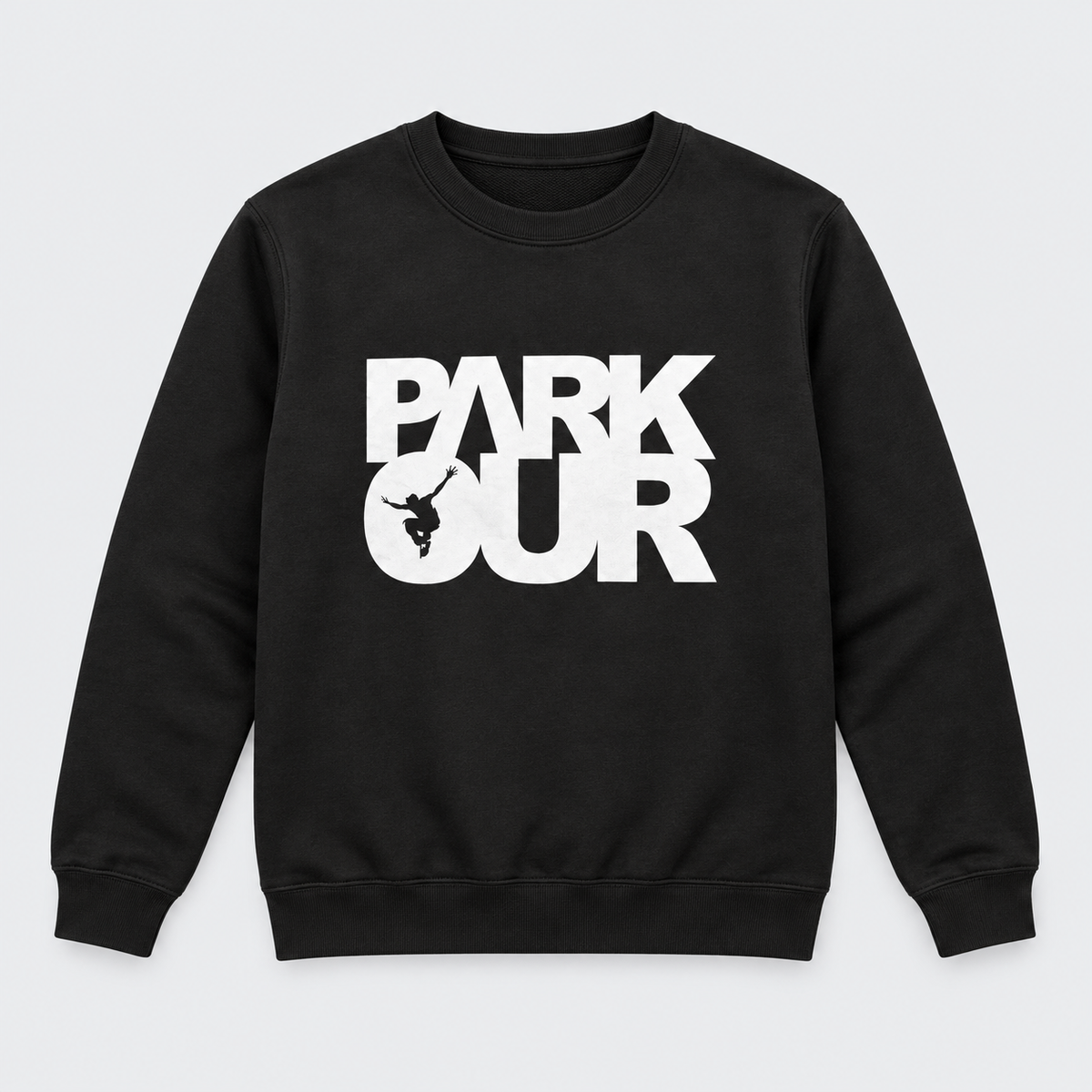 Sweatshirt m/ Parkour box, sort/hvid – produktfoto på lys grå baggrund