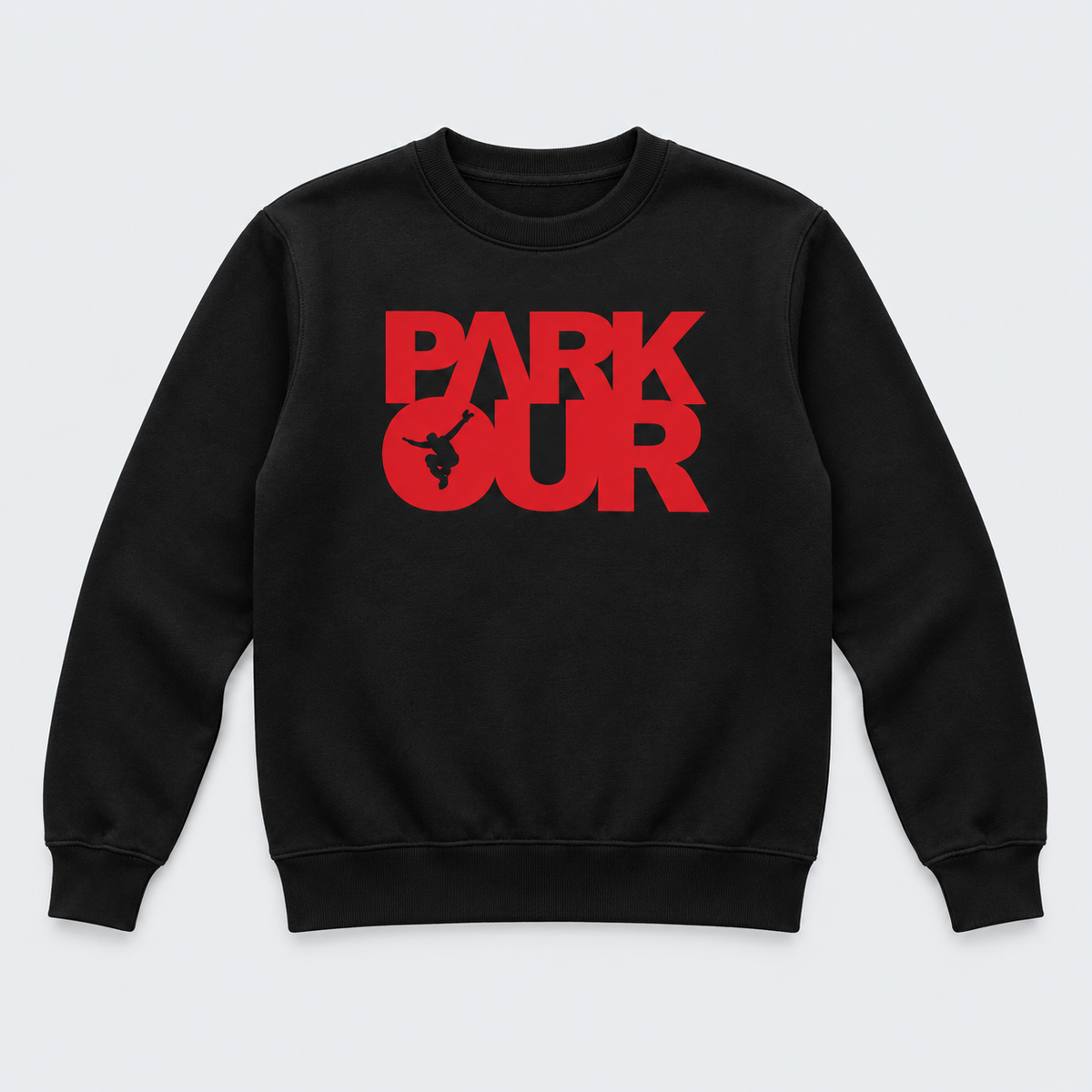 Sweatshirt m/ Parkour box, sort/rød – produktfoto på lys grå baggrund