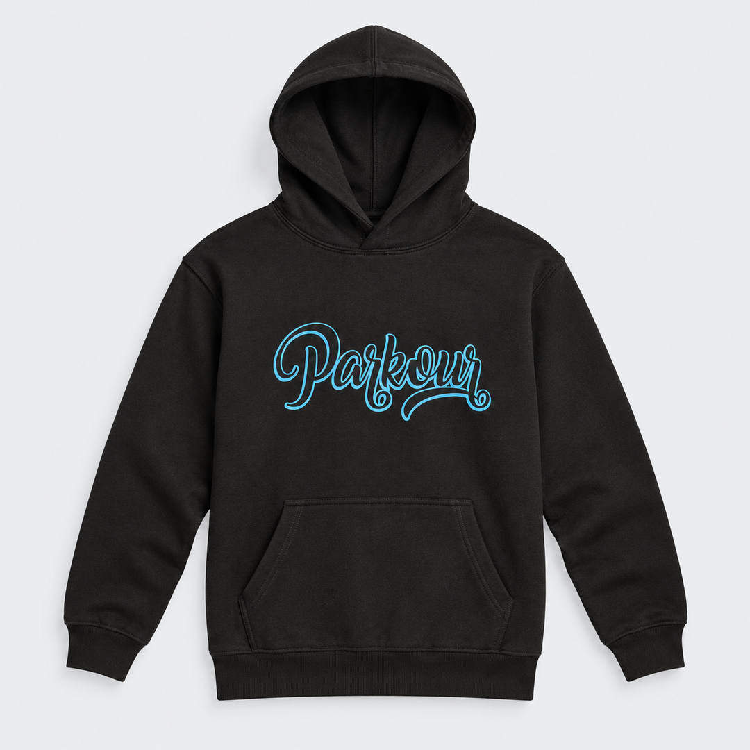 Street Parkour Hoodie, sort m/ blå Hoodie Parkourshoppen