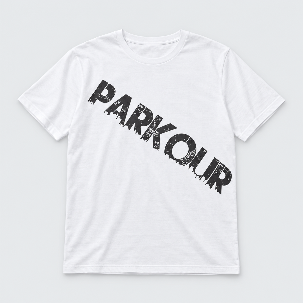Urban Parkour t-shirt, hvid/sort – produktfoto på lys grå baggrund