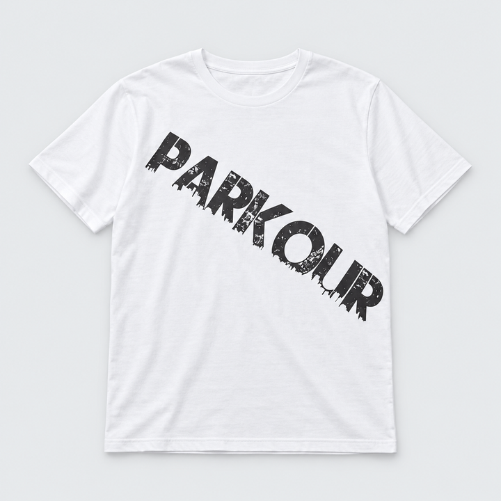 Urban Parkour t-shirt, hvid/sort – produktfoto på lys grå baggrund
