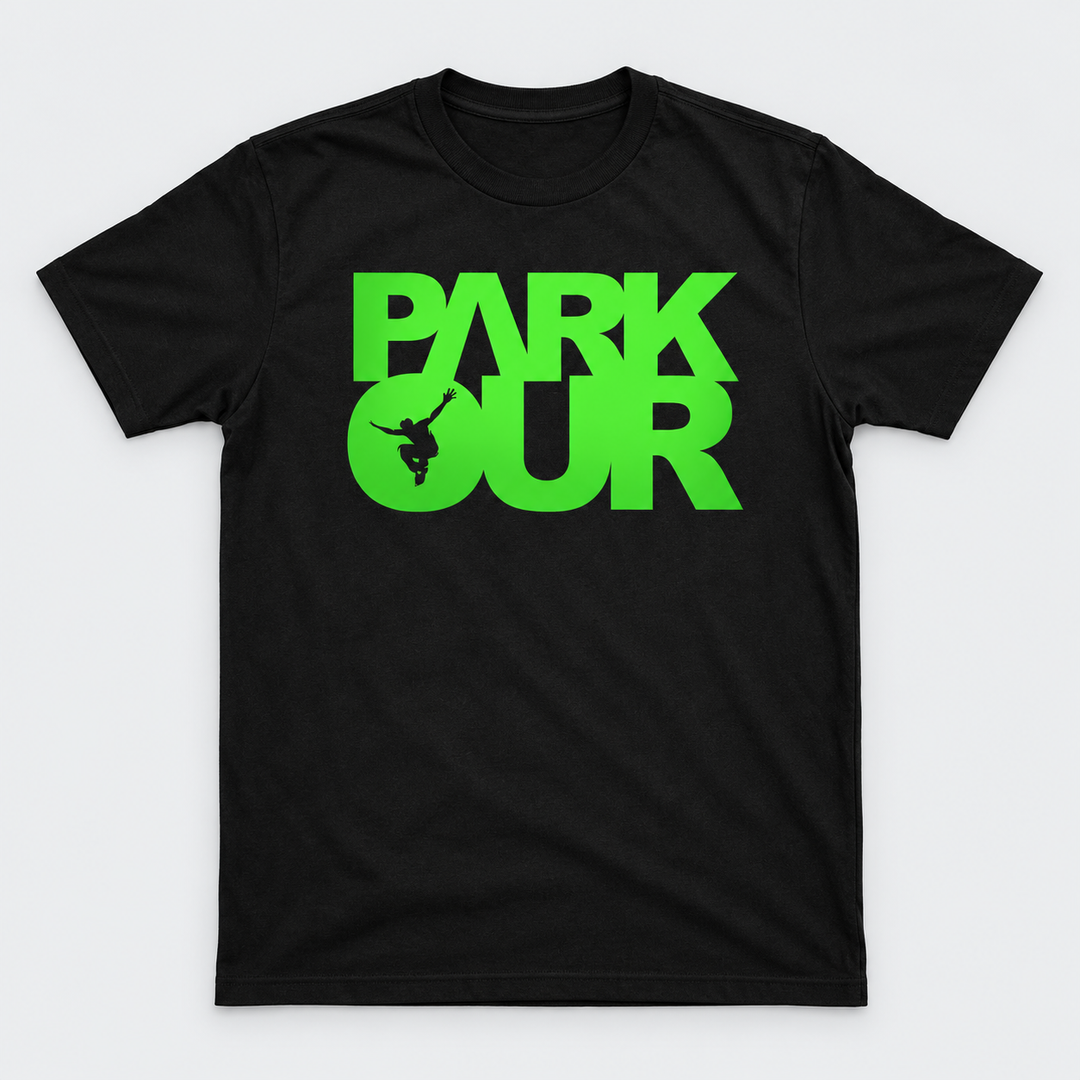 T-shirt m/ Parkour box, sort/grøn T-Shirt Parkourshoppen