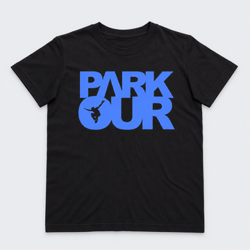 Camiseta con caja de parkour, negra/azul
