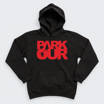Hoodie mit Box-Logo, schwarz/rot