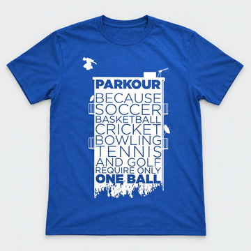 "Parkour Takes BALLS" T-shirt – Blue/White