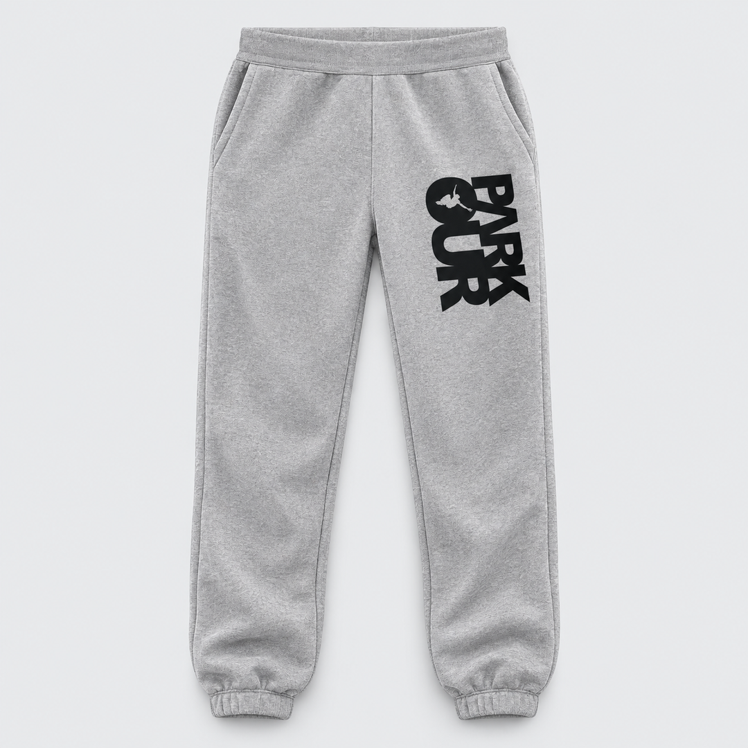 Parkour træningsbukser m/box logo, grå/sort Bukser Parkourshoppen