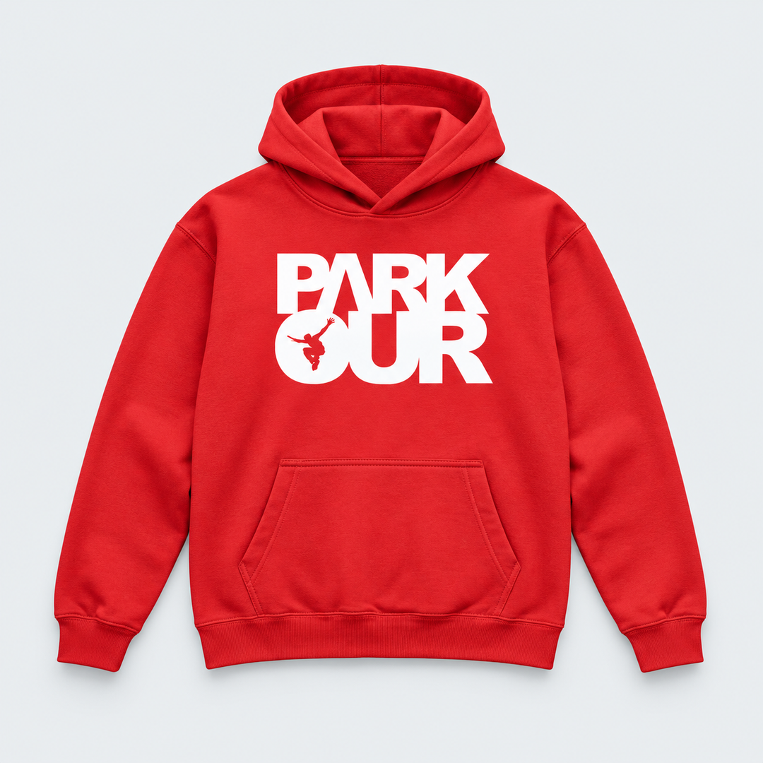 Hoodie m/ Parkour box, rød/hvid Hoodie Parkourshoppen