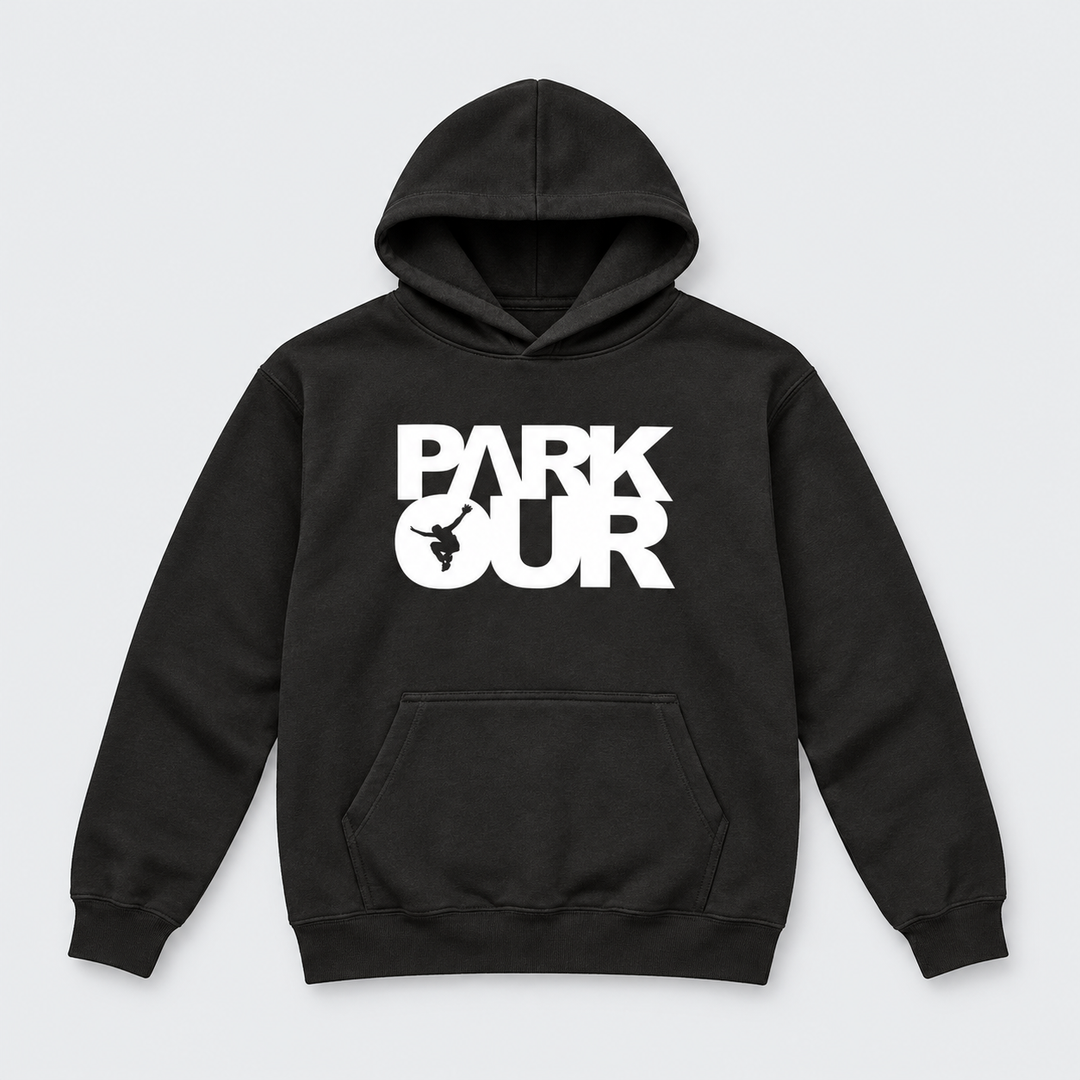 Hoodie m/ Parkour box, sort/hvid Hoodie Parkourshoppen