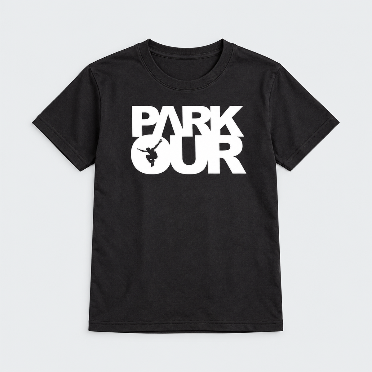T-shirt m/ Parkour box, sort/hvid – produktfoto på lys grå baggrund