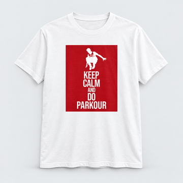 "Keep Calm and Do Parkour" T-skjorte – Hvit med Rødt Trykk