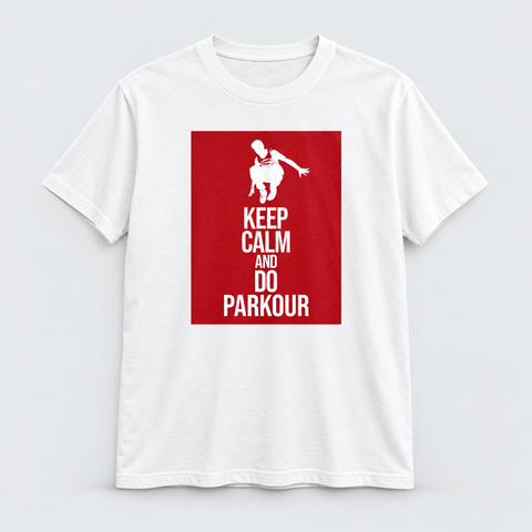 "Keep Calm and Do Parkour" T-shirt – White with Red Print
