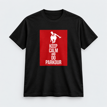 Camiseta "Keep Calm and Do Parkour" – Negra con texto en rojo