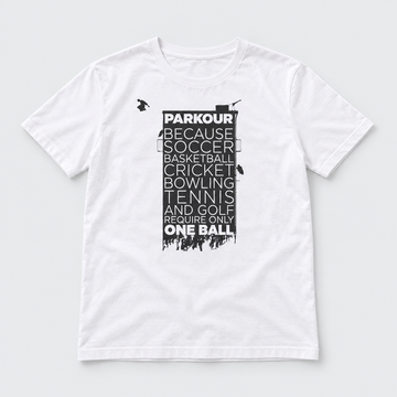 "Parkour takes BALLS..." T-Shirt in Weiß/Schwarz