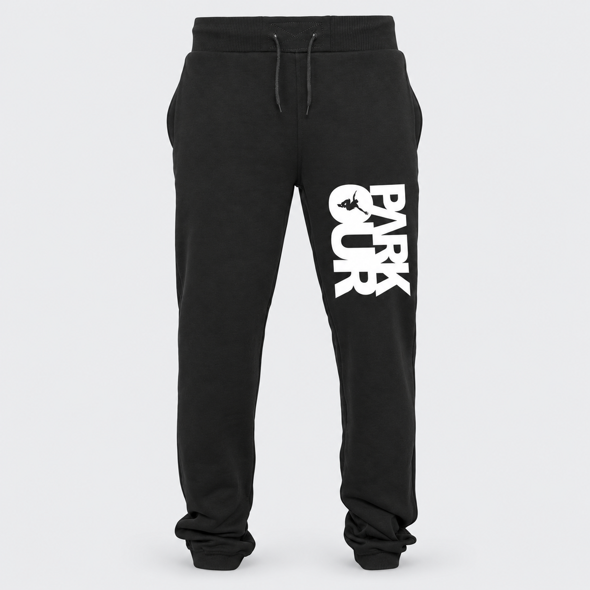 YOUNG Street Sweatpants m/ PARKOUR box, sort/hvid – produktfoto på lys grå baggrund