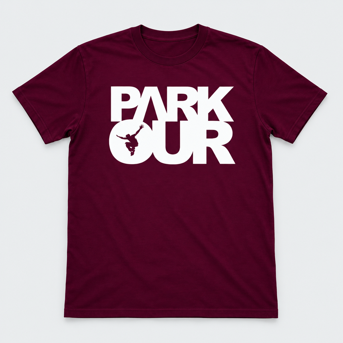 T-shirt m/ Parkour box, bordeaux/hvid – produktfoto på lys grå baggrund