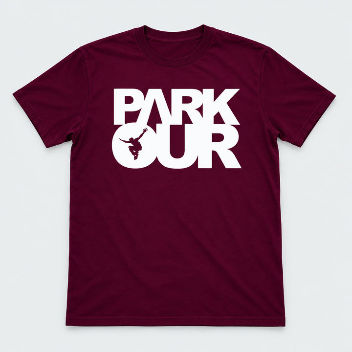 T-shirt m/ Parkour box, bordeaux/hvid – produktfoto på lys grå baggrund