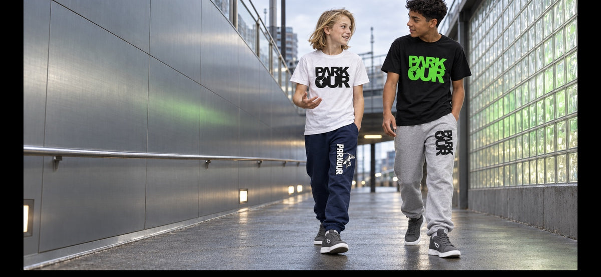 Parkourshoppen – parkourvaatteet ja harmaat JIYO-parkourkengät