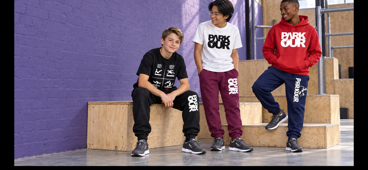 Parkourshoppen – parkourvaatteet ja harmaat JIYO-parkourkengät