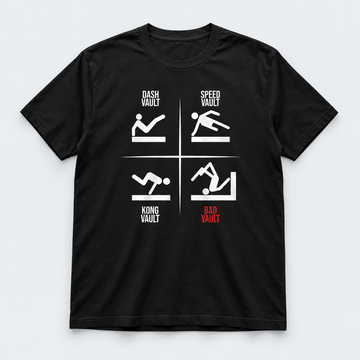 NEW: Fun "VAULTS" Parkour T-shirt, black w/ white