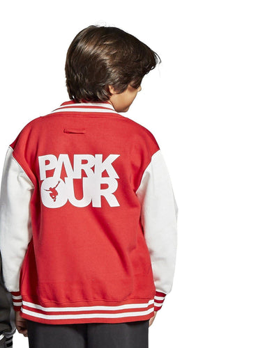 College jakke med PARKOUR box, rød/grå Jakker Parkourshoppen
