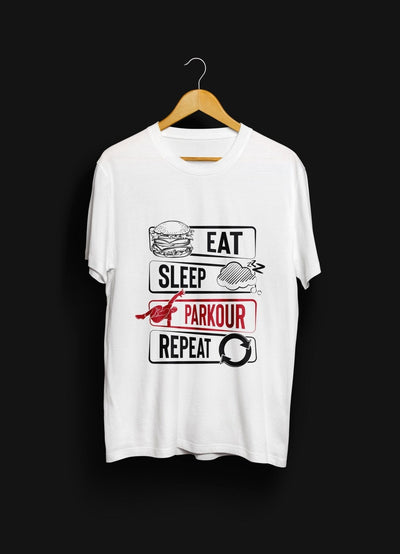 Parkourshoppen T-Shirt "Eat - Sleep - Parkour - Repeat" T-shirt, hvid